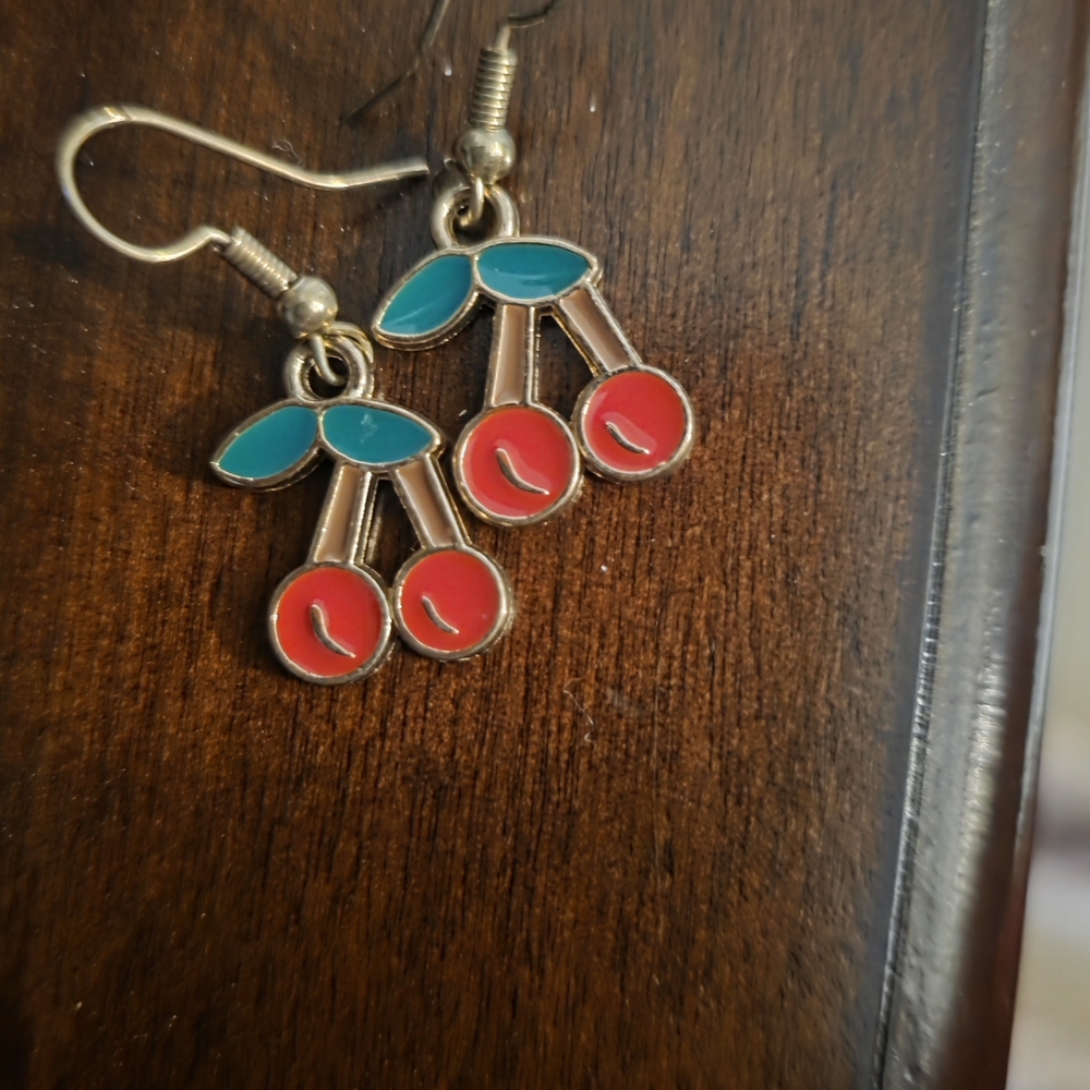 Cherry Red Enamel Earrings